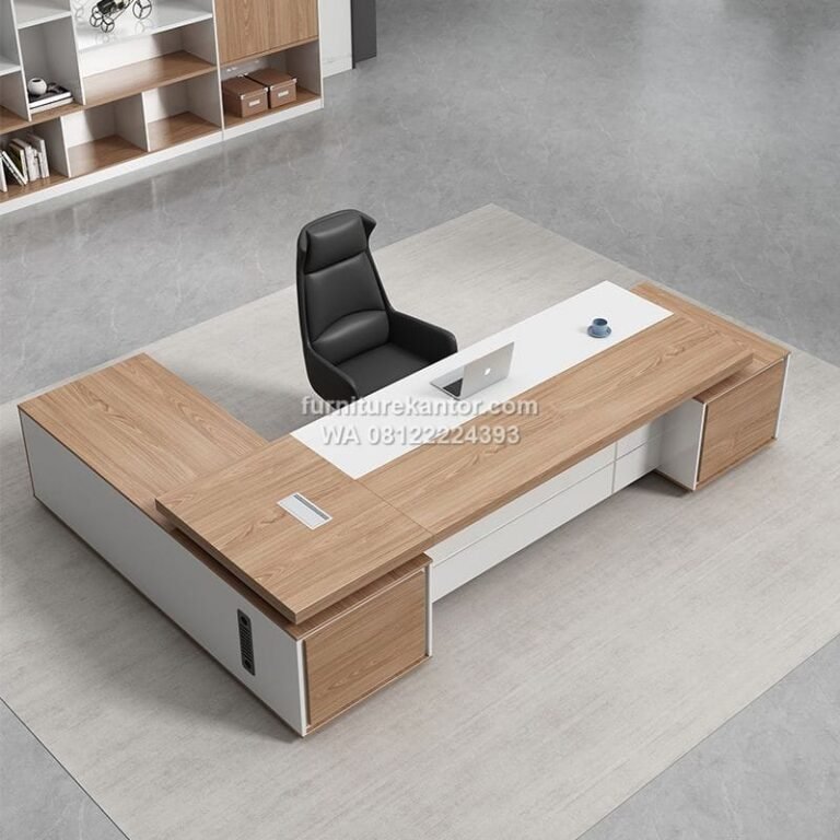 Meja Direktur L Shape Minimalis Finishing HPL