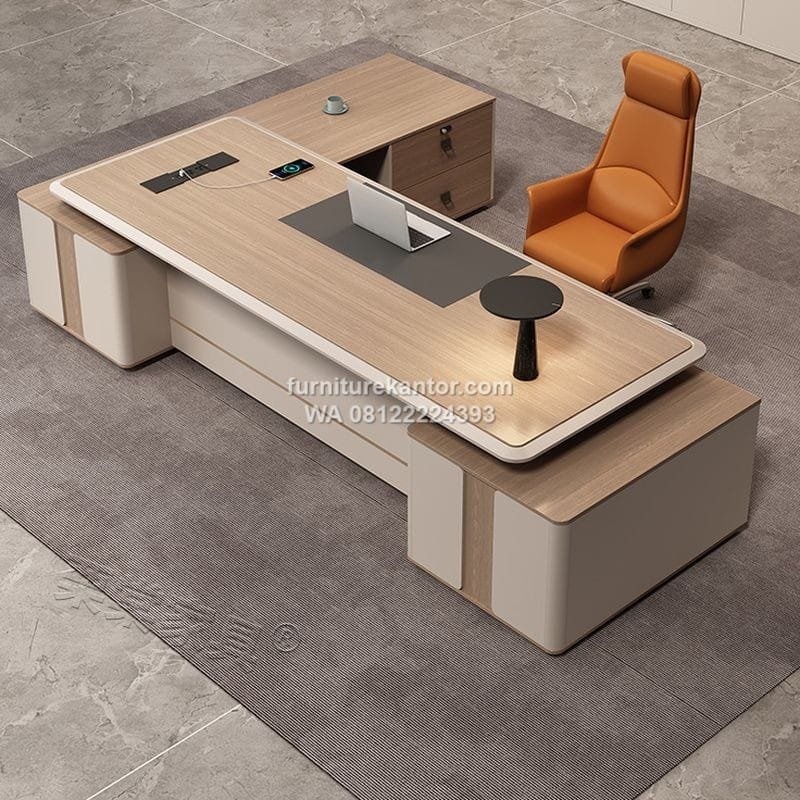 Meja Direktur Modern Dengan Kabinet Penyimpanan Praktis - Image 2