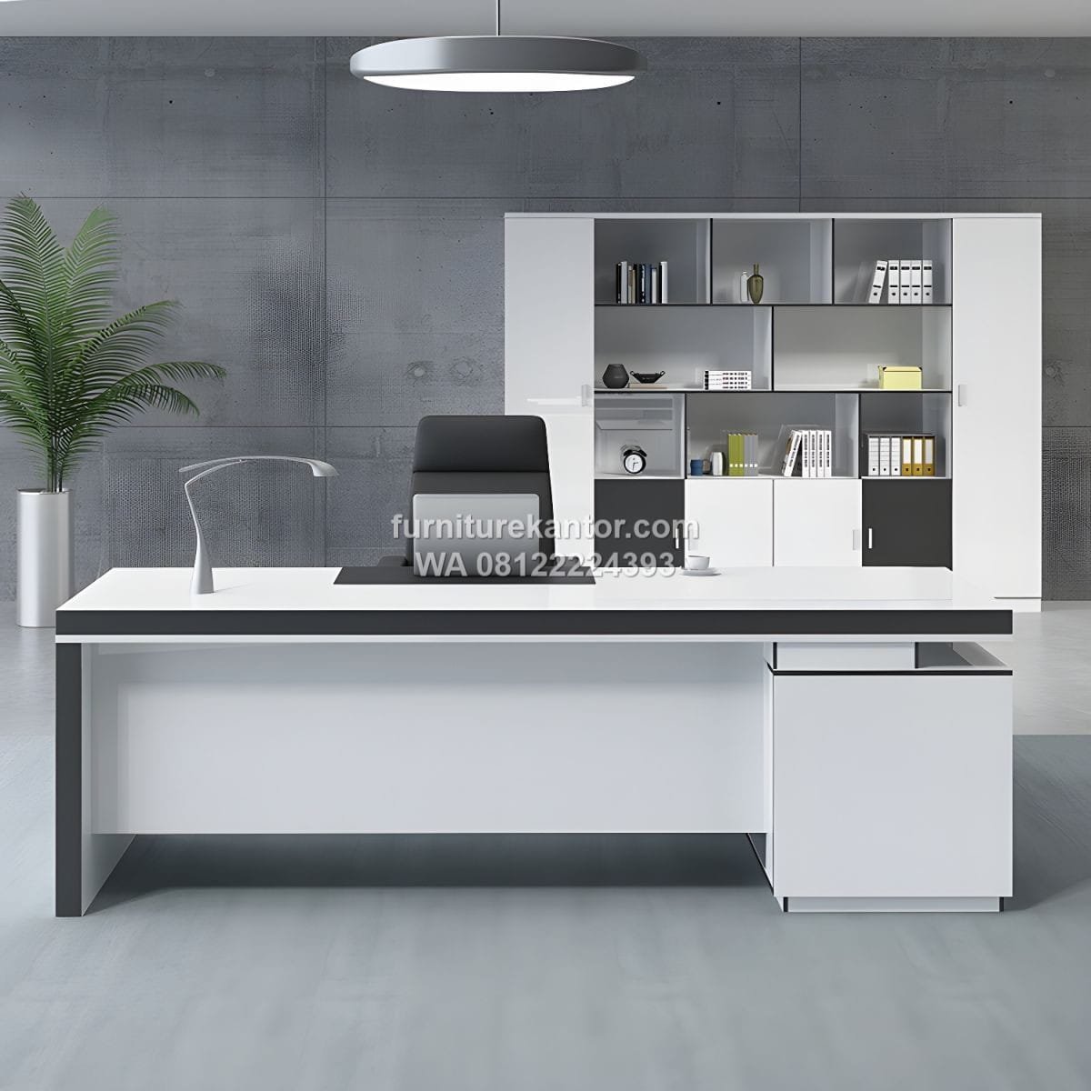 Meja Kantor Eksekutif Bentuk L Modern Warna Putih - Image 2