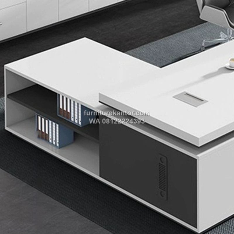 Meja Manajer Minimalis L Shape Warna Putih - Image 3