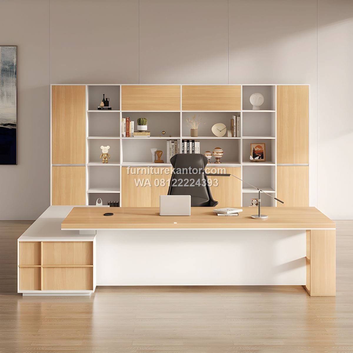 Meja Pimpinan Modern Dengan Credenza Samping - Image 3